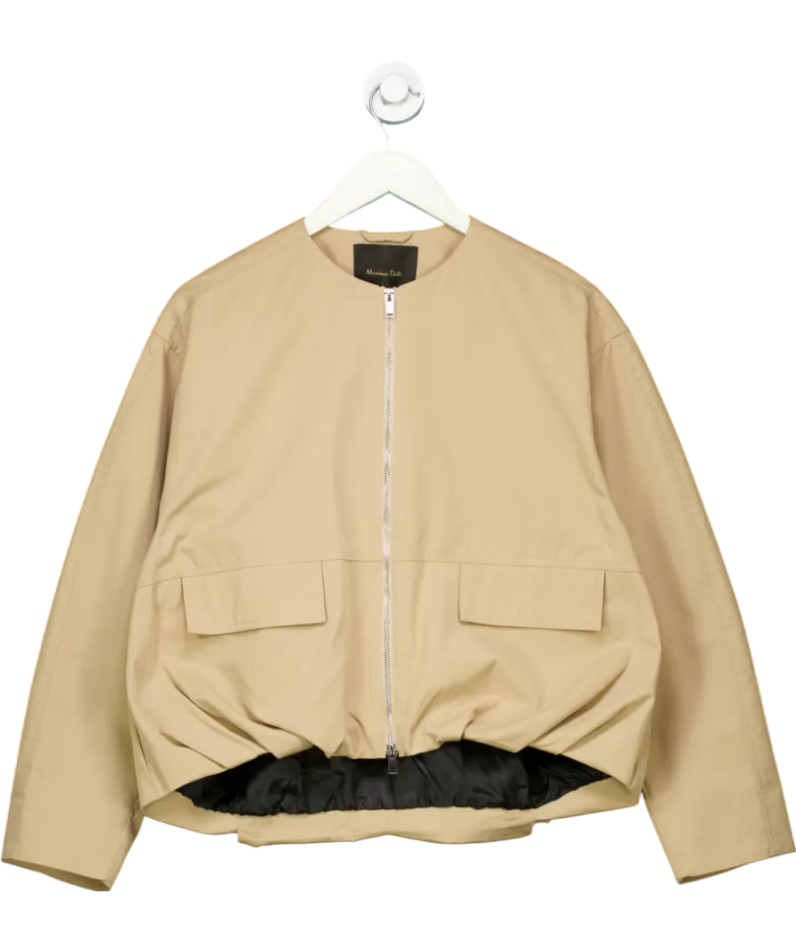 Massimo Dutti Beige Cotton Blend Collarless Jacket UK S