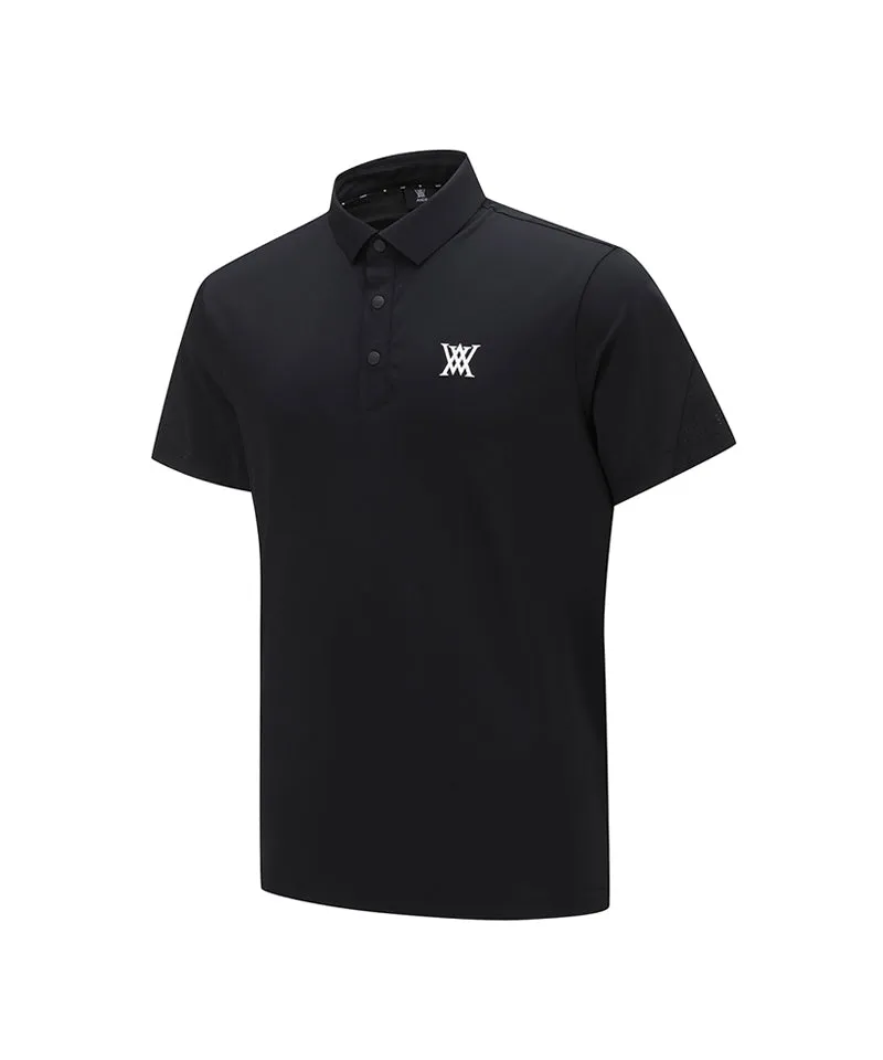 Men Back Fabric Block Short T-Shirt - Black