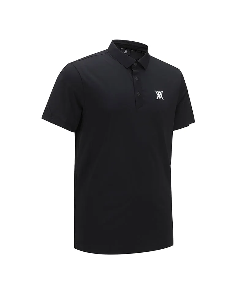 Men Back Fabric Block Short T-Shirt - Black