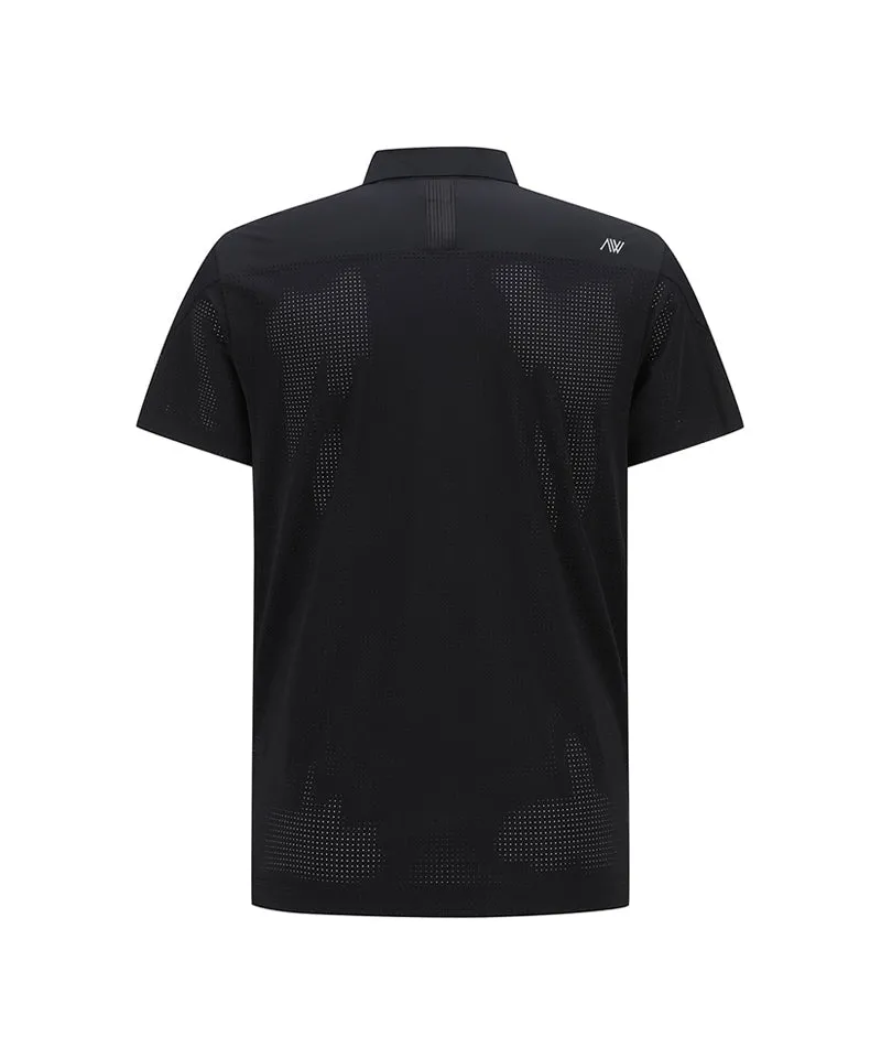 Men Back Fabric Block Short T-Shirt - Black