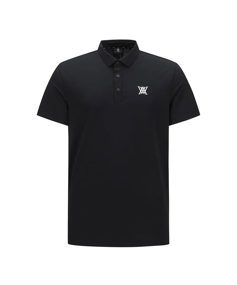 Men Back Fabric Block Short T-Shirt - Black