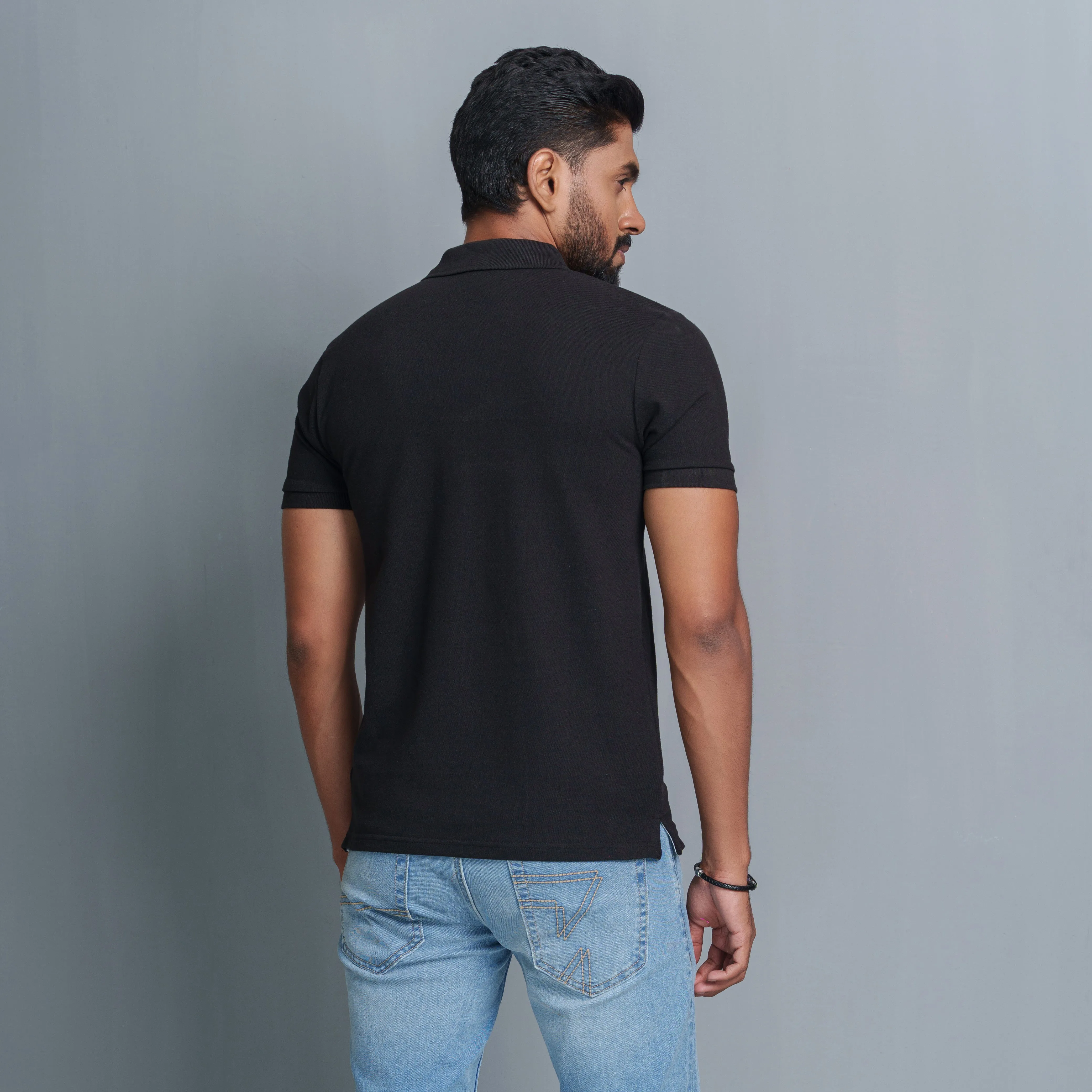 Mens Black Print Polo