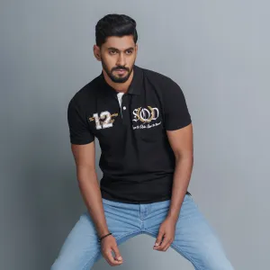 Mens Black Print Polo