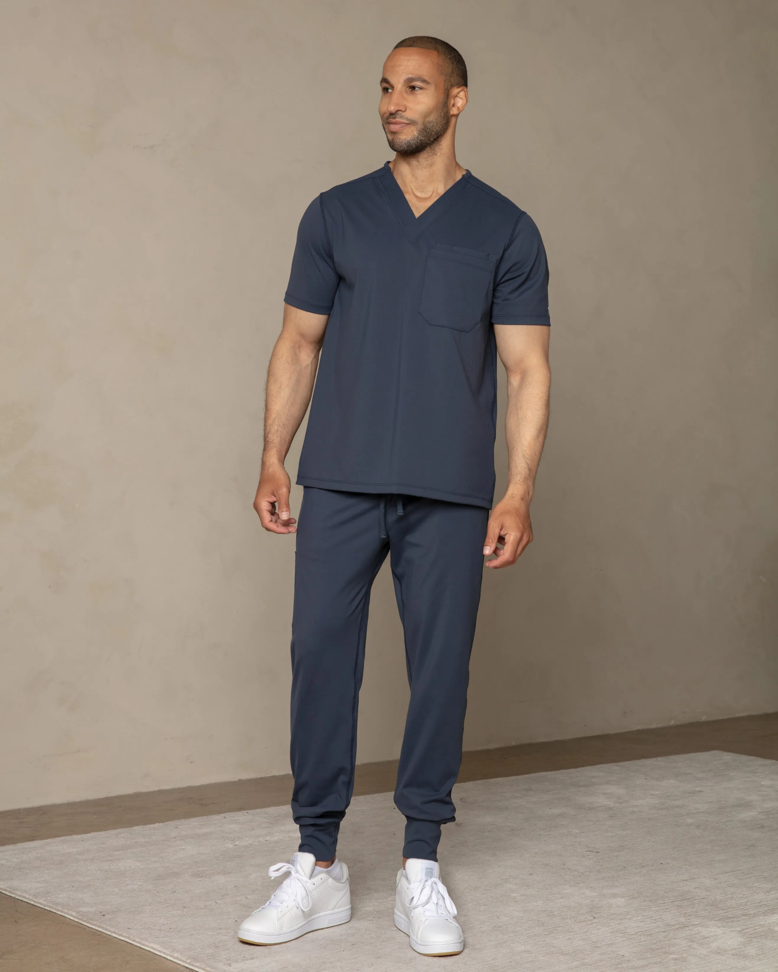 Men's Navy V-Neck Scrub Top