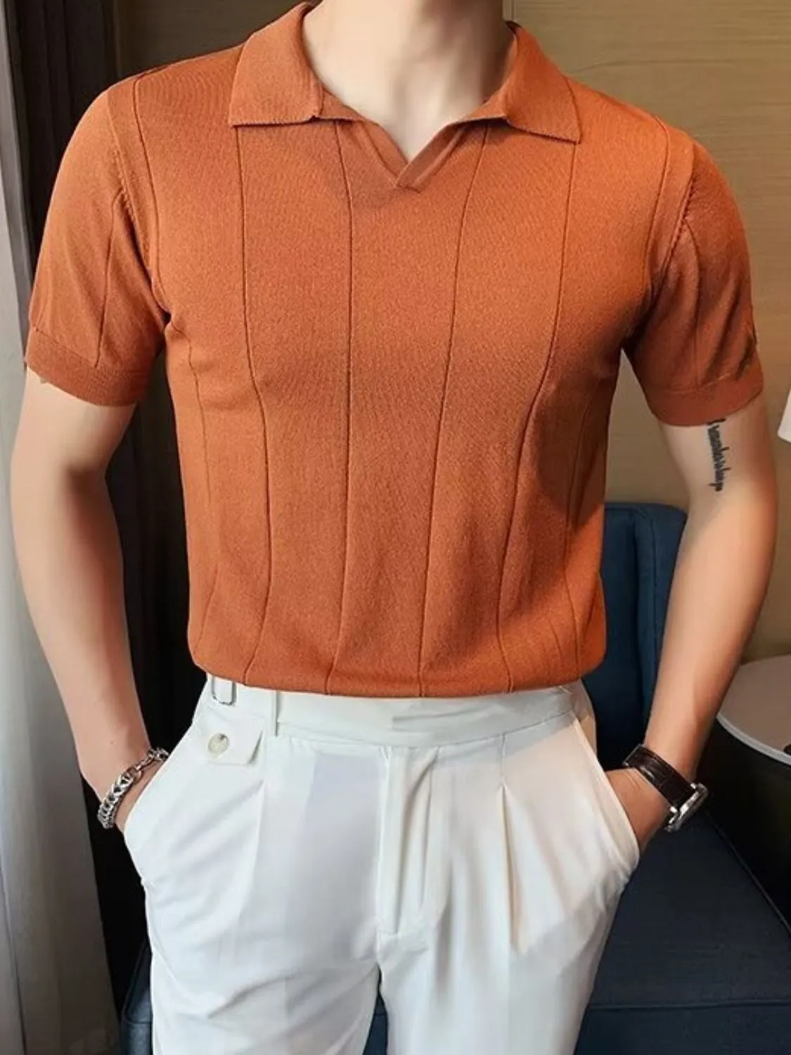 Men's Plus Size Collared Neck Short Sleeve Polo
