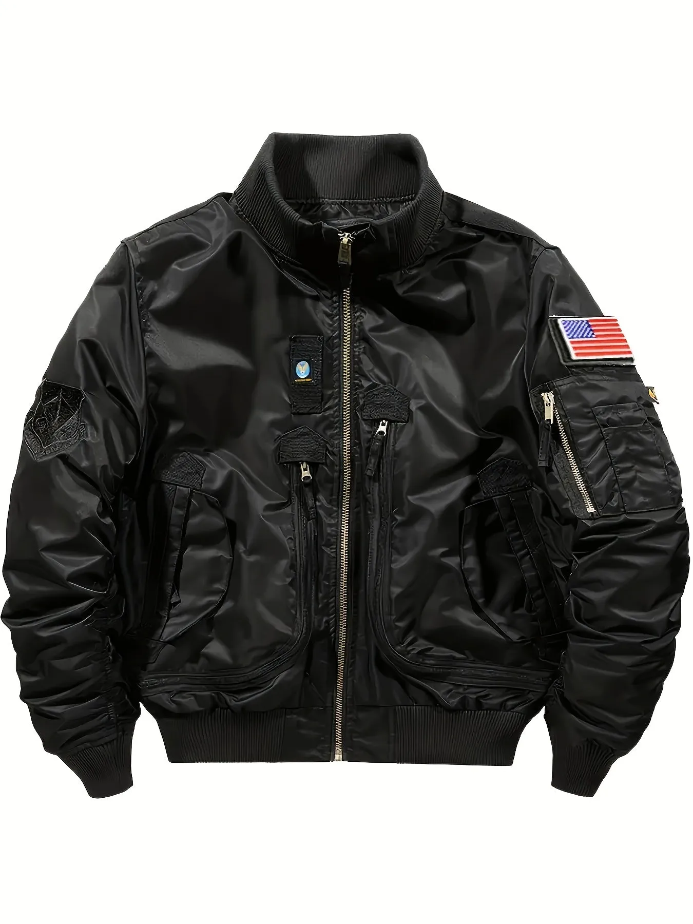 Men's Relaxed Fit Flag Graphic Print Jacket - Water-Resistant, Breathable, Zip-Up Long Sleeve Outwear with Multiple Pockets for Outdoor Activities - Casual Baseball Collar, Versatile and Comfortable