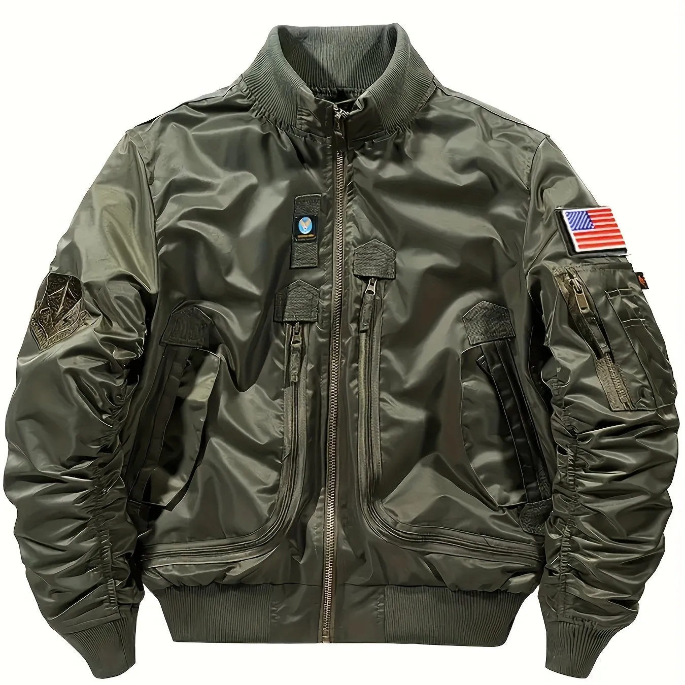 Men's Relaxed Fit Flag Graphic Print Jacket - Water-Resistant, Breathable, Zip-Up Long Sleeve Outwear with Multiple Pockets for Outdoor Activities - Casual Baseball Collar, Versatile and Comfortable