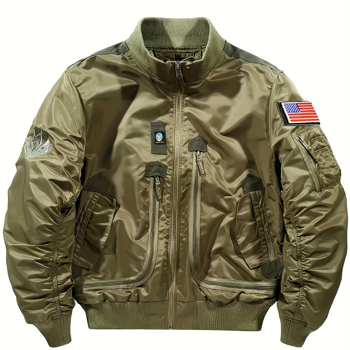 Men's Relaxed Fit Flag Graphic Print Jacket - Water-Resistant, Breathable, Zip-Up Long Sleeve Outwear with Multiple Pockets for Outdoor Activities - Casual Baseball Collar, Versatile and Comfortable