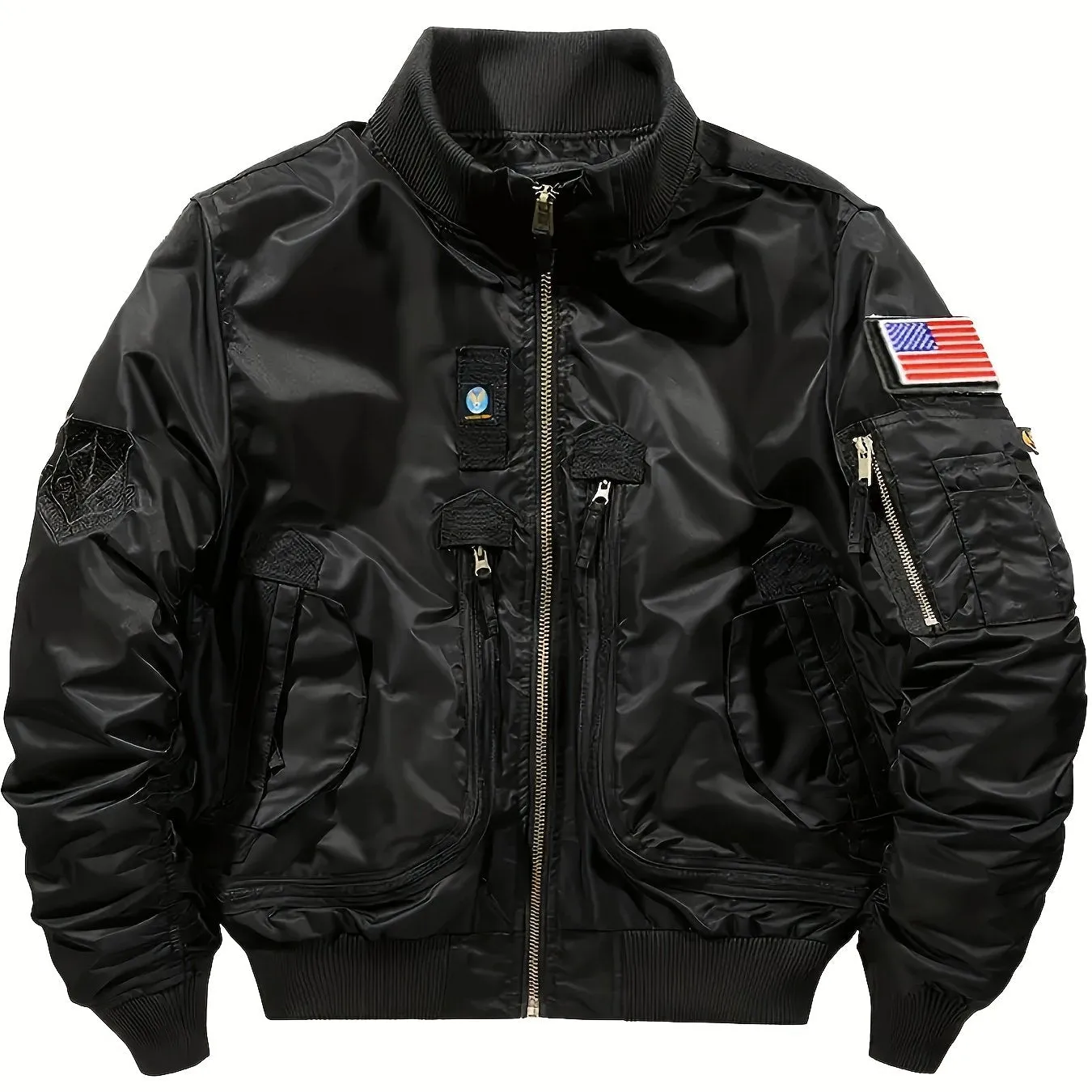 Men's Relaxed Fit Flag Graphic Print Jacket - Water-Resistant, Breathable, Zip-Up Long Sleeve Outwear with Multiple Pockets for Outdoor Activities - Casual Baseball Collar, Versatile and Comfortable