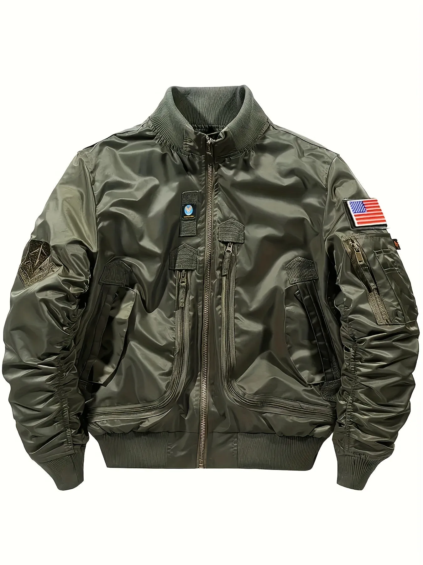 Men's Relaxed Fit Flag Graphic Print Jacket - Water-Resistant, Breathable, Zip-Up Long Sleeve Outwear with Multiple Pockets for Outdoor Activities - Casual Baseball Collar, Versatile and Comfortable