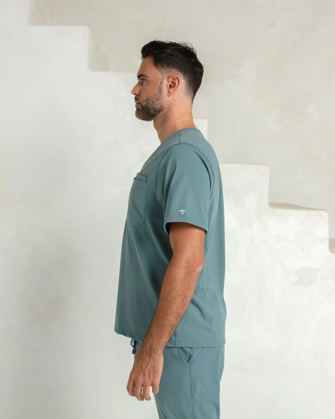 Men's Surf Green V-Neck Scrub Top