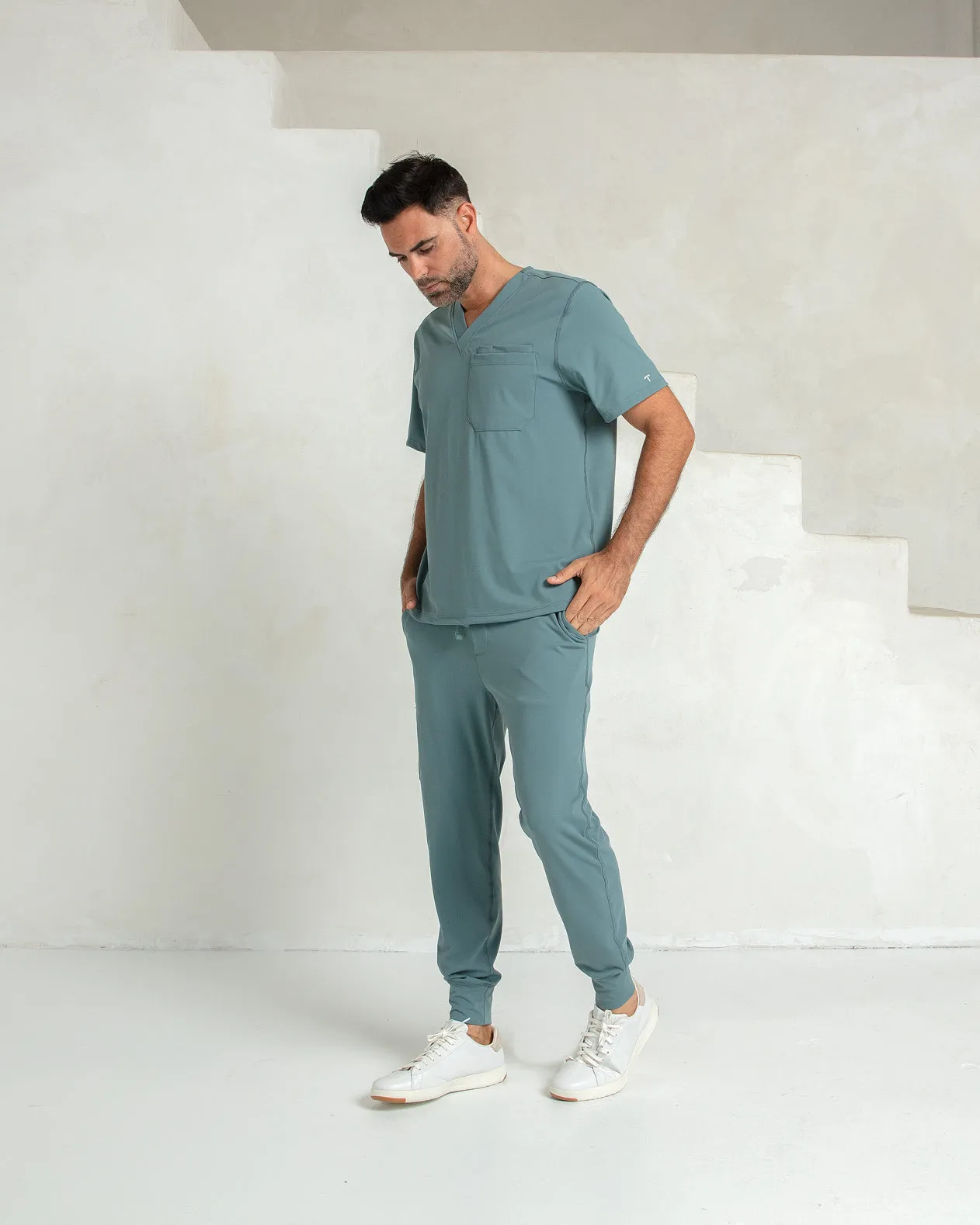 Men's Surf Green V-Neck Scrub Top