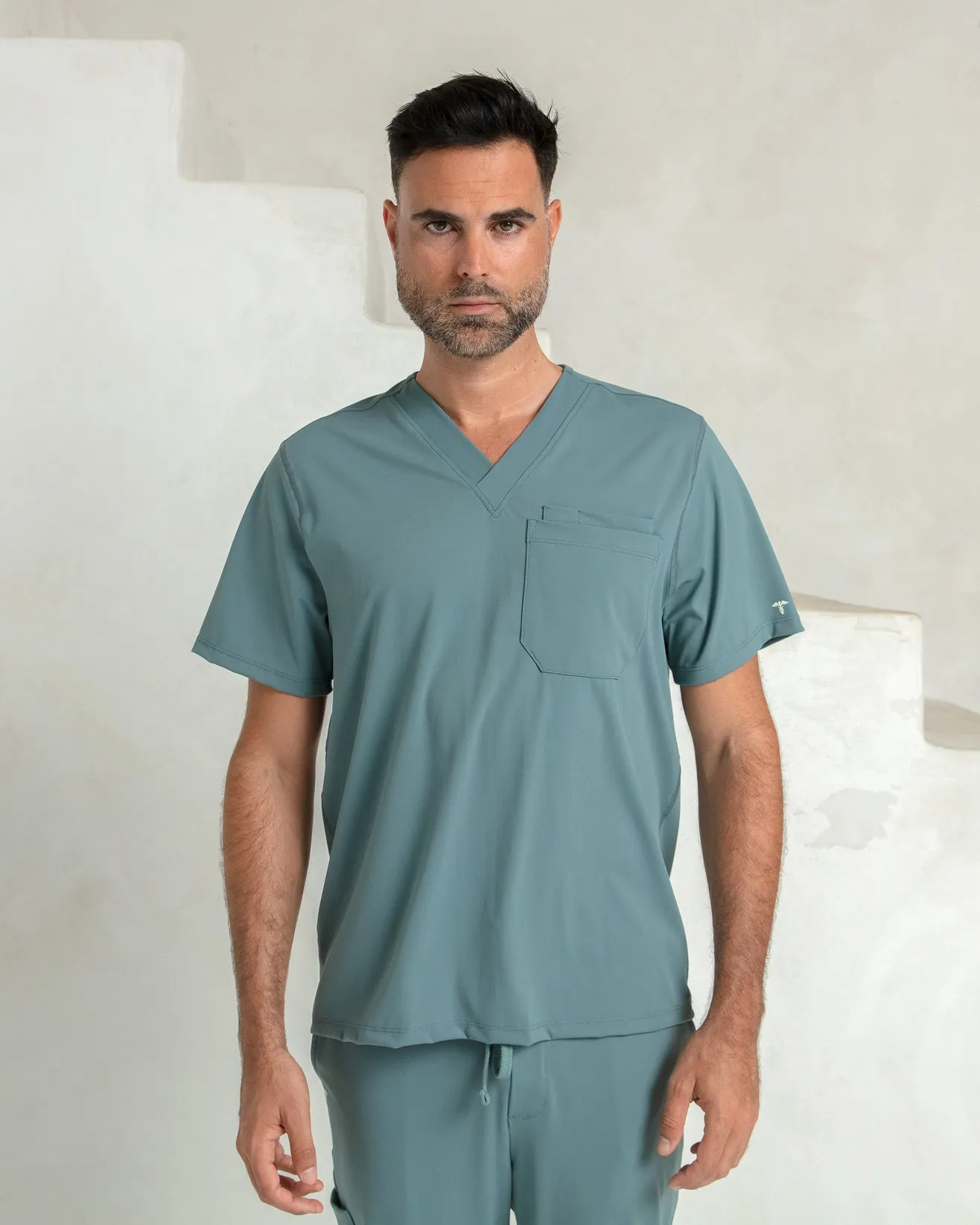 Men's Surf Green V-Neck Scrub Top