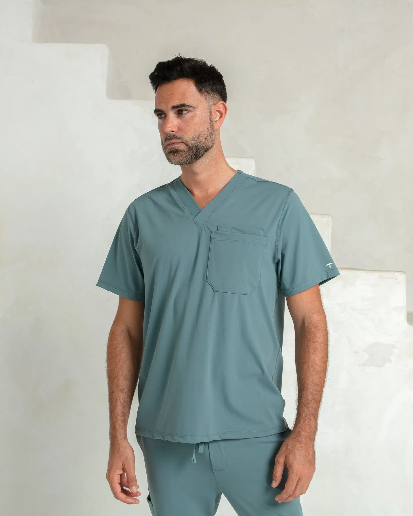 Men's Surf Green V-Neck Scrub Top