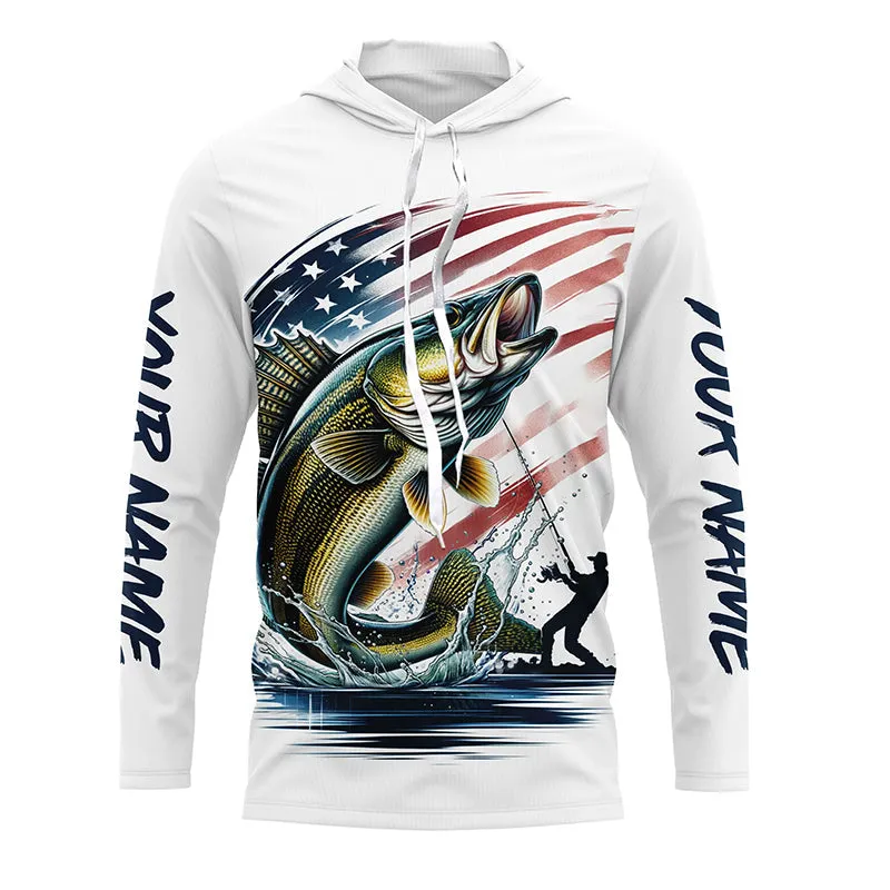 Personalized American Flag Walleye Long Sleeve Fishing Shirts, Patriotic Walleye Fishing Jerseys IPHW6046