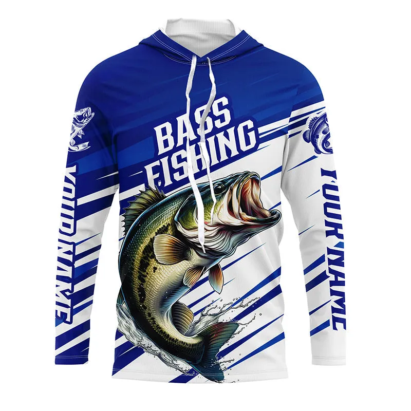 Personalized Bass Fishing Jerseys, Bass Long Sleeve Tournament Fishing Shirts | Blue IPHW5960