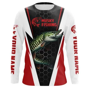 Personalized Musky Fishing Long Sleeve Tournament Fishing Shirts, Musky Fishing Jerseys |Red IPHW6141
