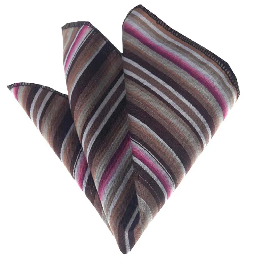 Pink Brown White Stripes Mens Pocket Square - Premium Silk Handkerchiefs for Suits
