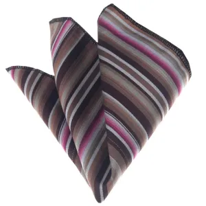 Pink Brown White Stripes Mens Pocket Square - Premium Silk Handkerchiefs for Suits