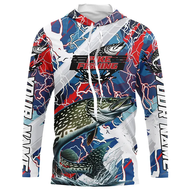 Red, White And Blue Lightning Camo Custom Pike Long Sleeve Tournament Fishing Shirts IPHW6030