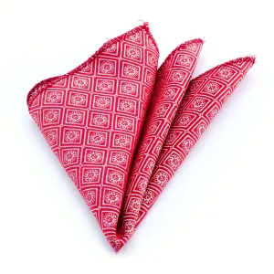 Red White Snowflakes Mens Pocket Square - Premium Silk Handkerchiefs for Suits