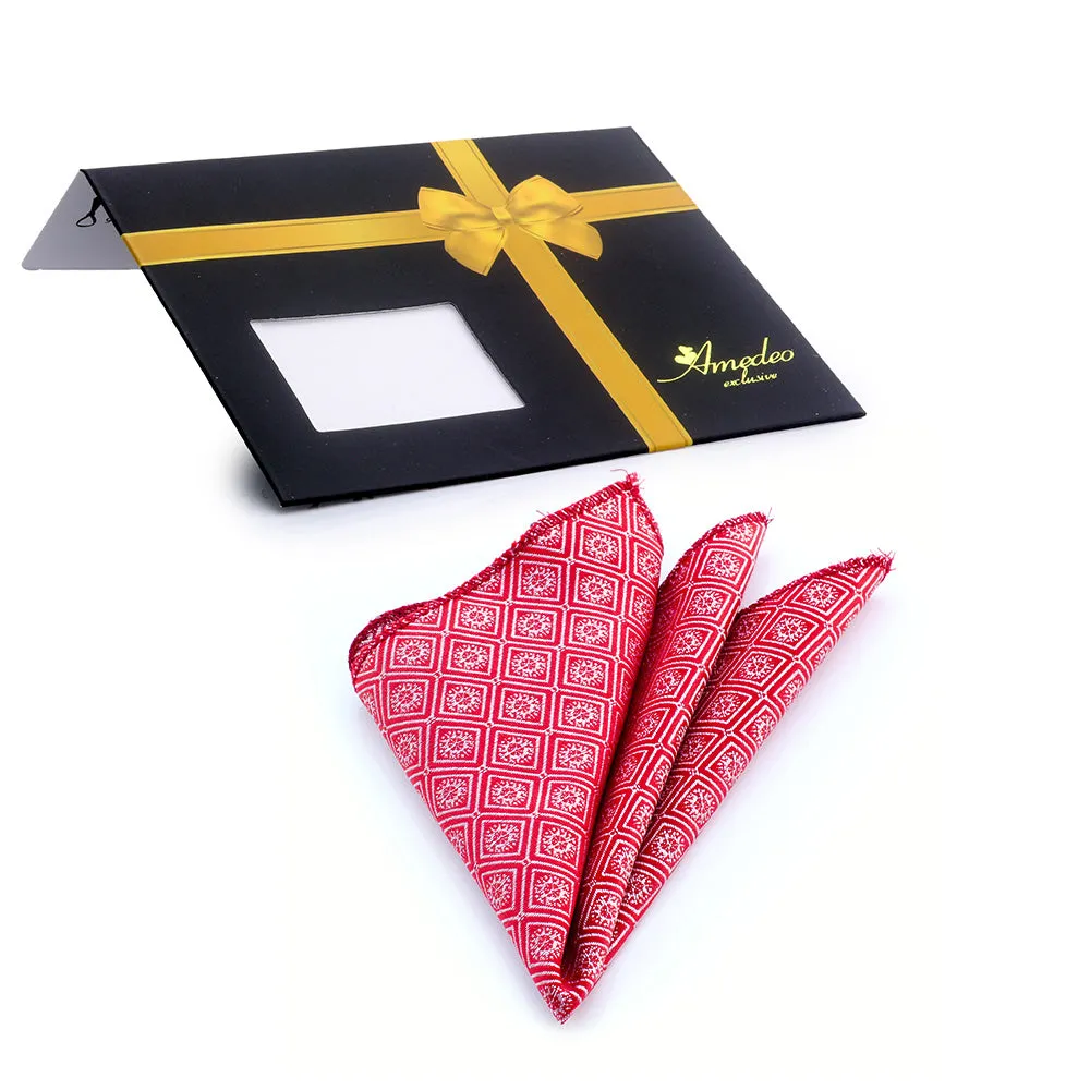 Red White Snowflakes Mens Pocket Square - Premium Silk Handkerchiefs for Suits
