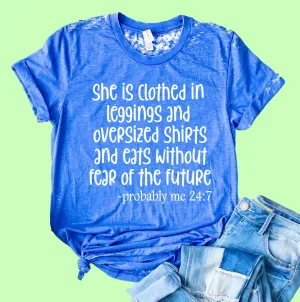 She Is Clothed In Leggings Shirt | Funny Shirt | Acid Wash T Shirt | Unisex Crew