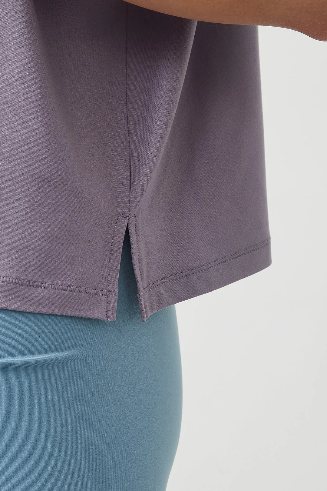 Silky Quick Dry Loose Fit Short Sleeve Top with Round Neck and Dropped Shoulders