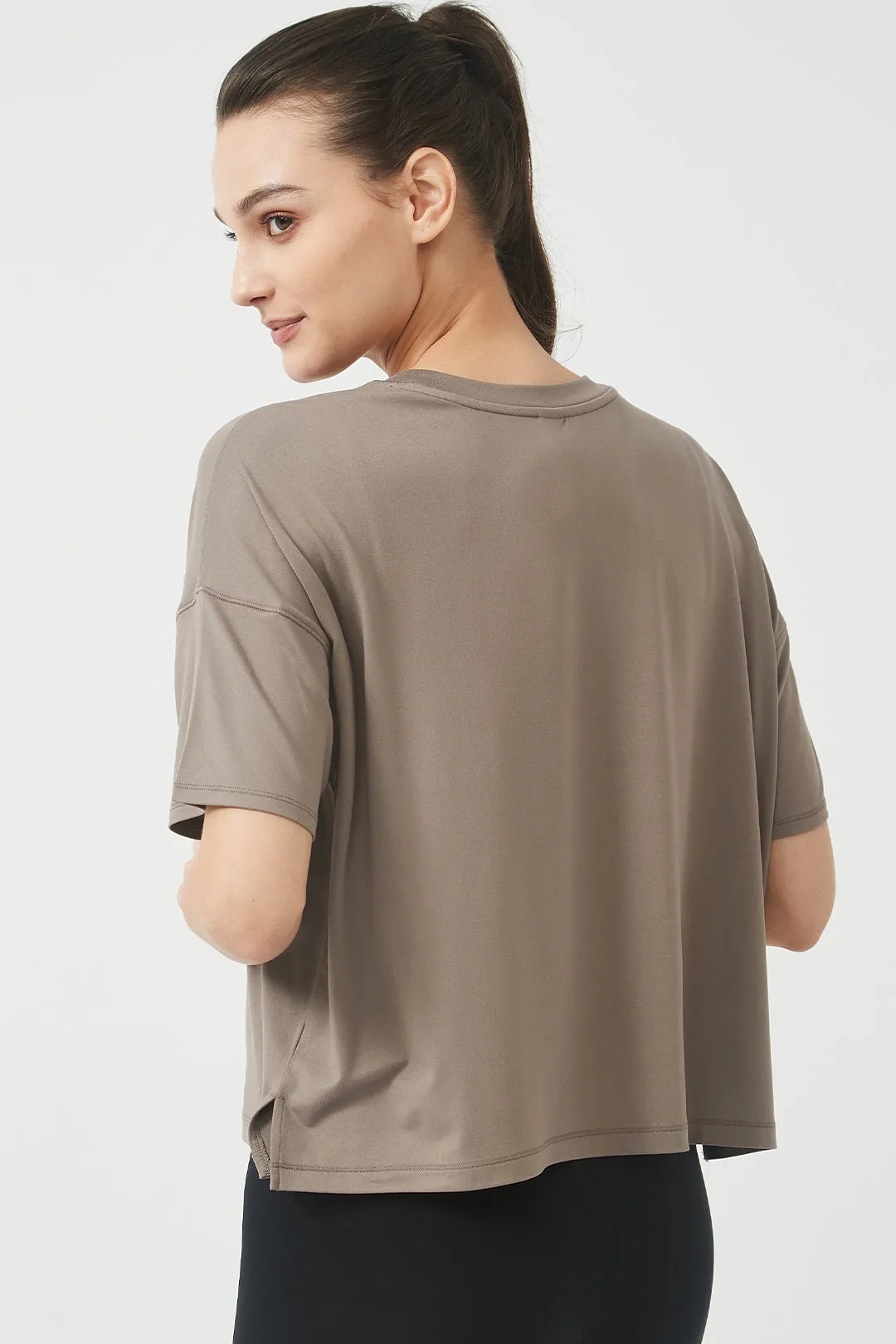 Silky Quick Dry Loose Fit Short Sleeve Top with Round Neck and Dropped Shoulders