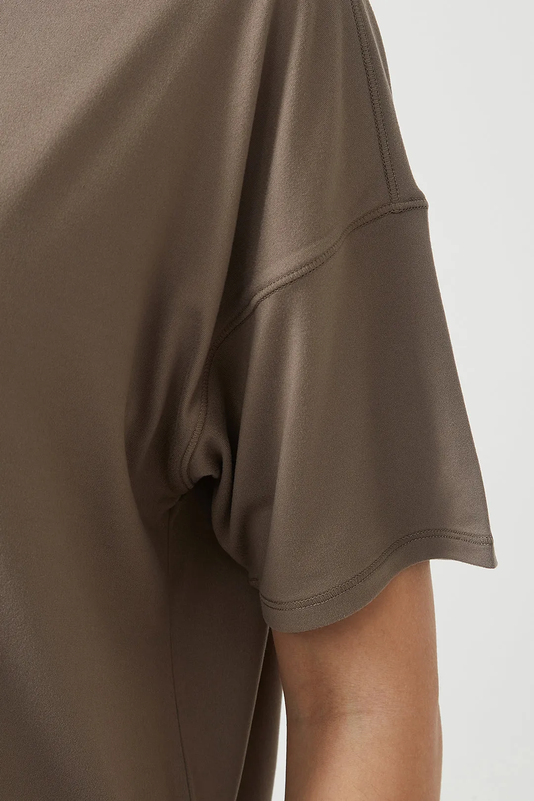 Silky Quick Dry Loose Fit Short Sleeve Top with Round Neck and Dropped Shoulders