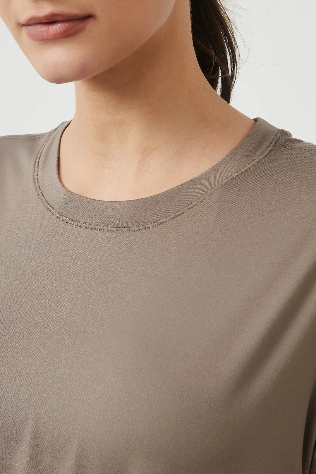 Silky Quick Dry Loose Fit Short Sleeve Top with Round Neck and Dropped Shoulders