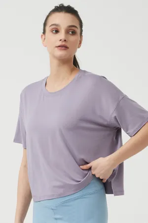 Silky Quick Dry Loose Fit Short Sleeve Top with Round Neck and Dropped Shoulders