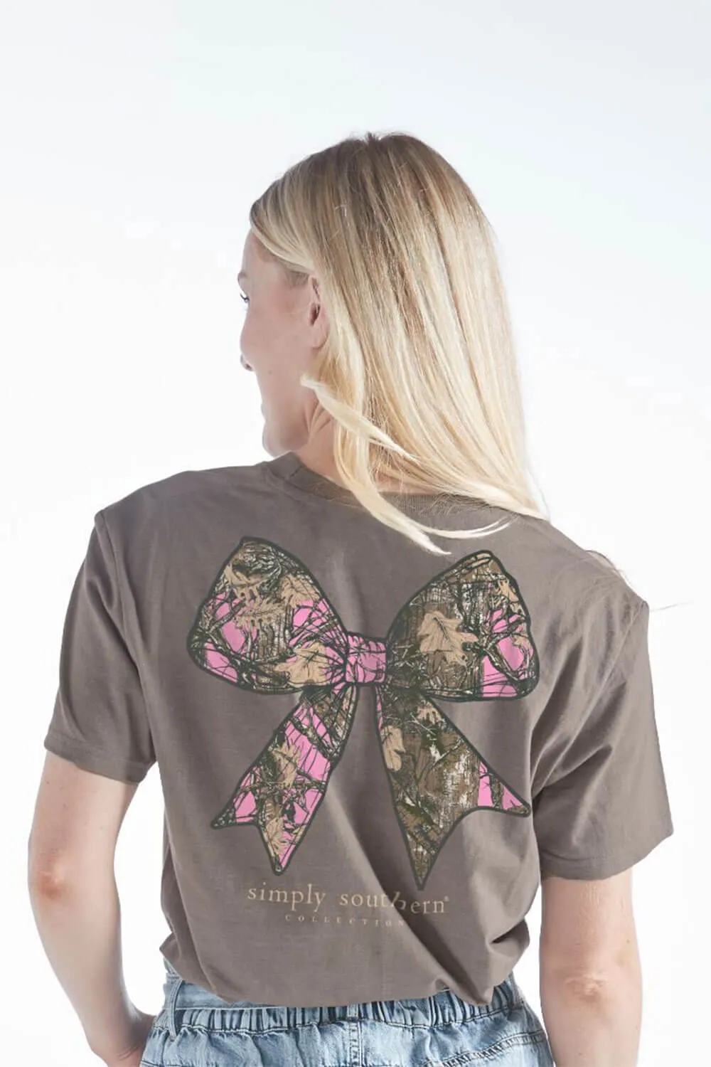 Simply Southern Camo Bow T-Shirt for Women in Desert Heather | SS-CAMOBOW-DESERTHTHR
