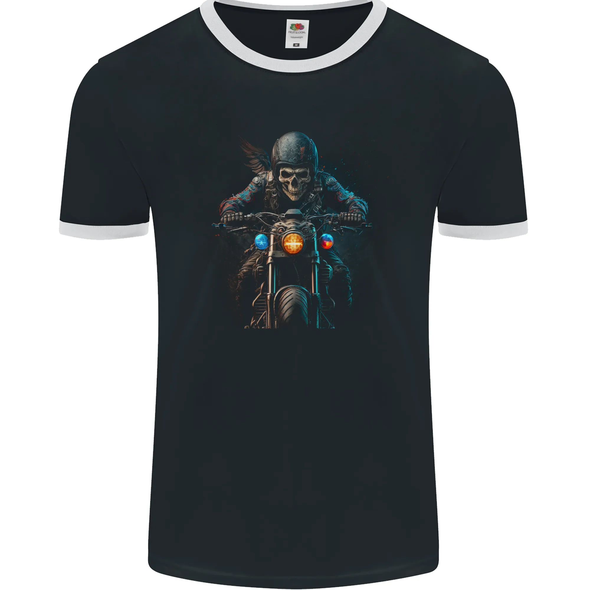 Skull Biker Motorcycle Motorbike Grim Reaper 32 Mens Ringer T-Shirt FotL