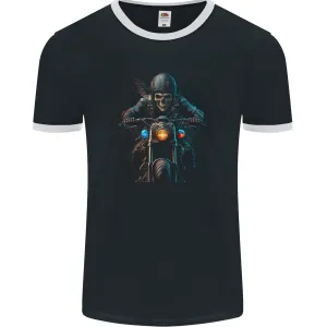 Skull Biker Motorcycle Motorbike Grim Reaper 32 Mens Ringer T-Shirt FotL