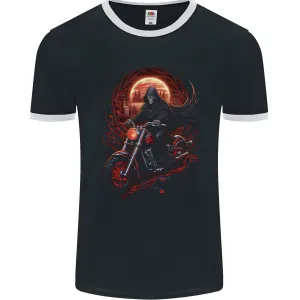 Skull Biker Motorcycle Motorbike Grim Reaper 6 Mens Ringer T-Shirt FotL