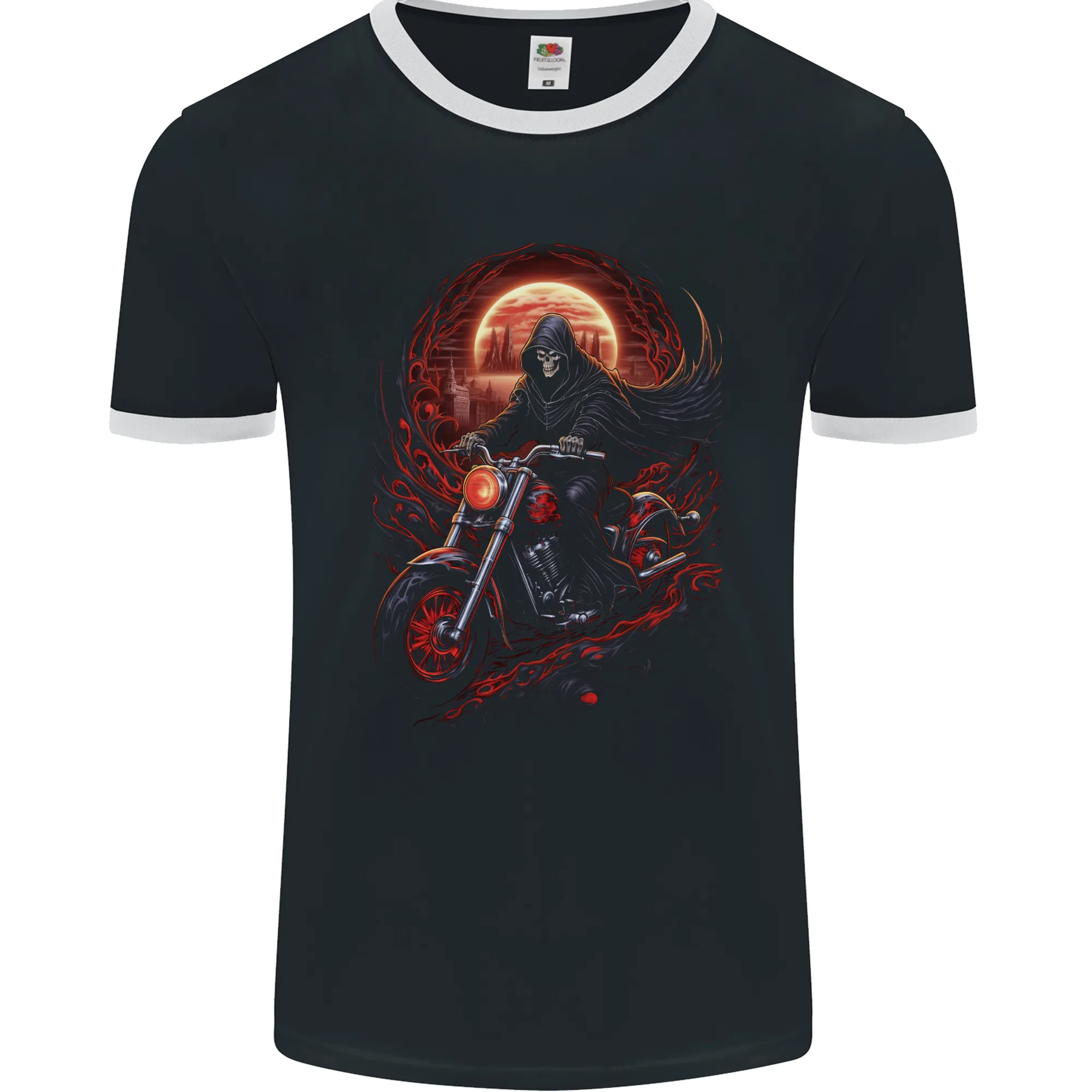 Skull Biker Motorcycle Motorbike Grim Reaper 6 Mens Ringer T-Shirt FotL