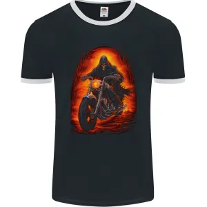 Skull Biker Motorcycle Motorbike Grim Reaper 9 Mens Ringer T-Shirt FotL