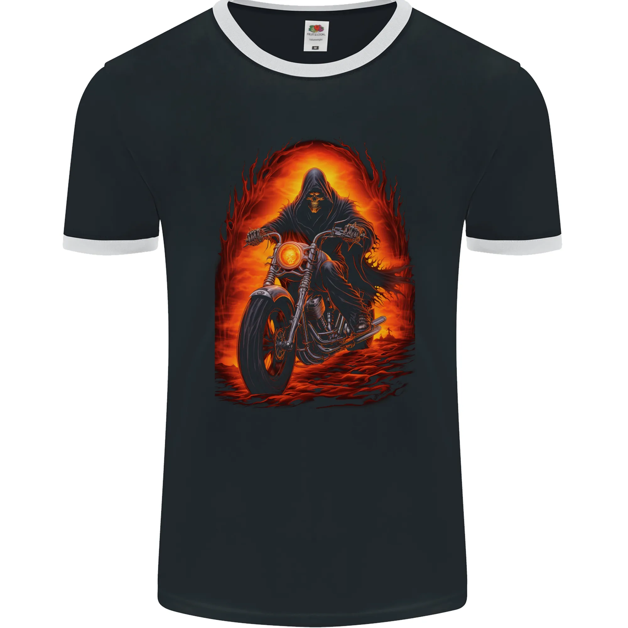 Skull Biker Motorcycle Motorbike Grim Reaper 9 Mens Ringer T-Shirt FotL