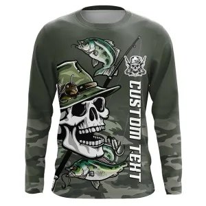 Skull Fisherman Custom Long Sleeve Tournament Fishing Shirts, Skull Performance Fishing Jerseys IPHW6344