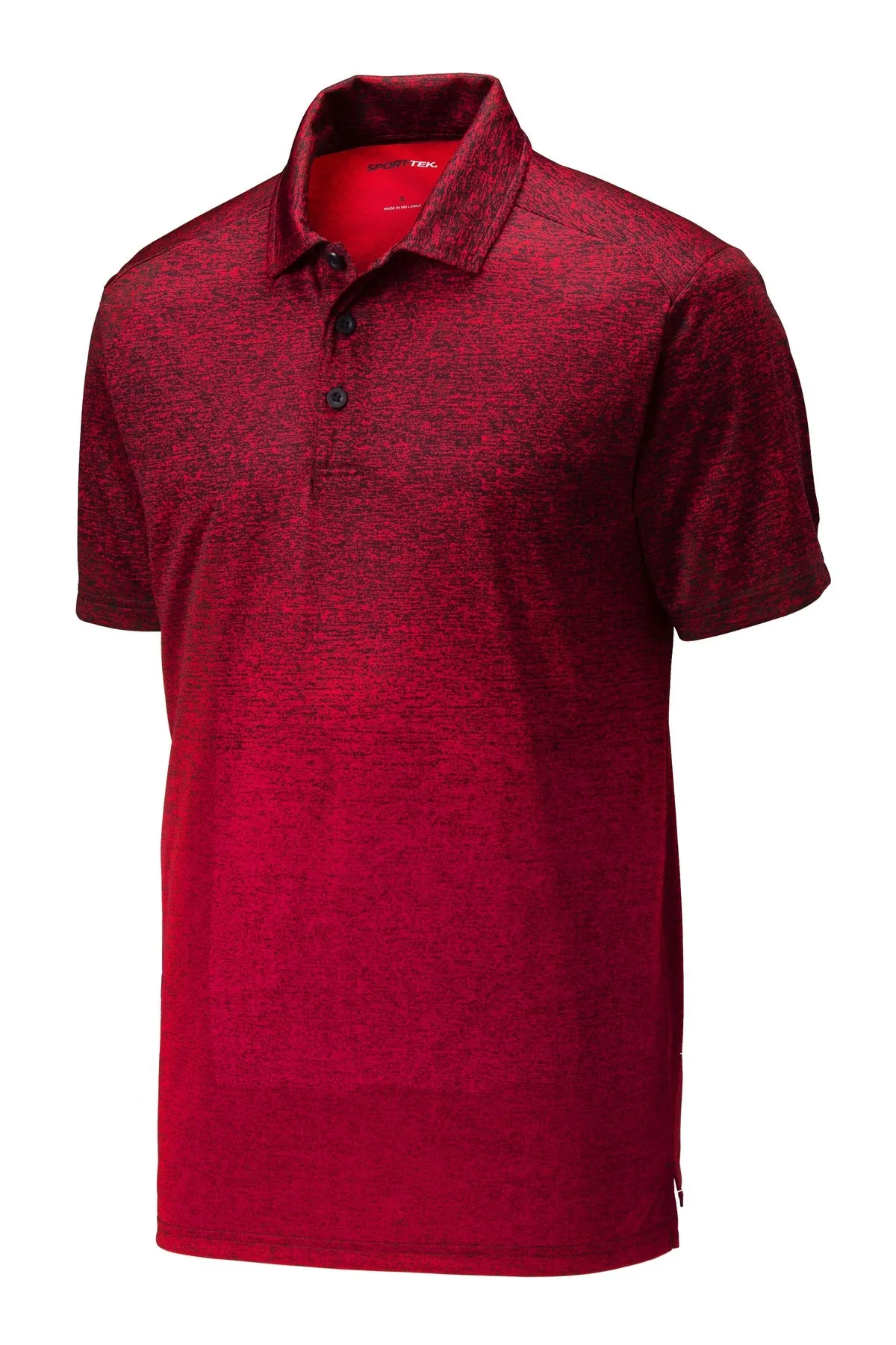 Sport-Tek  Ombre Heather Polo. ST671 Deep Red/ Black