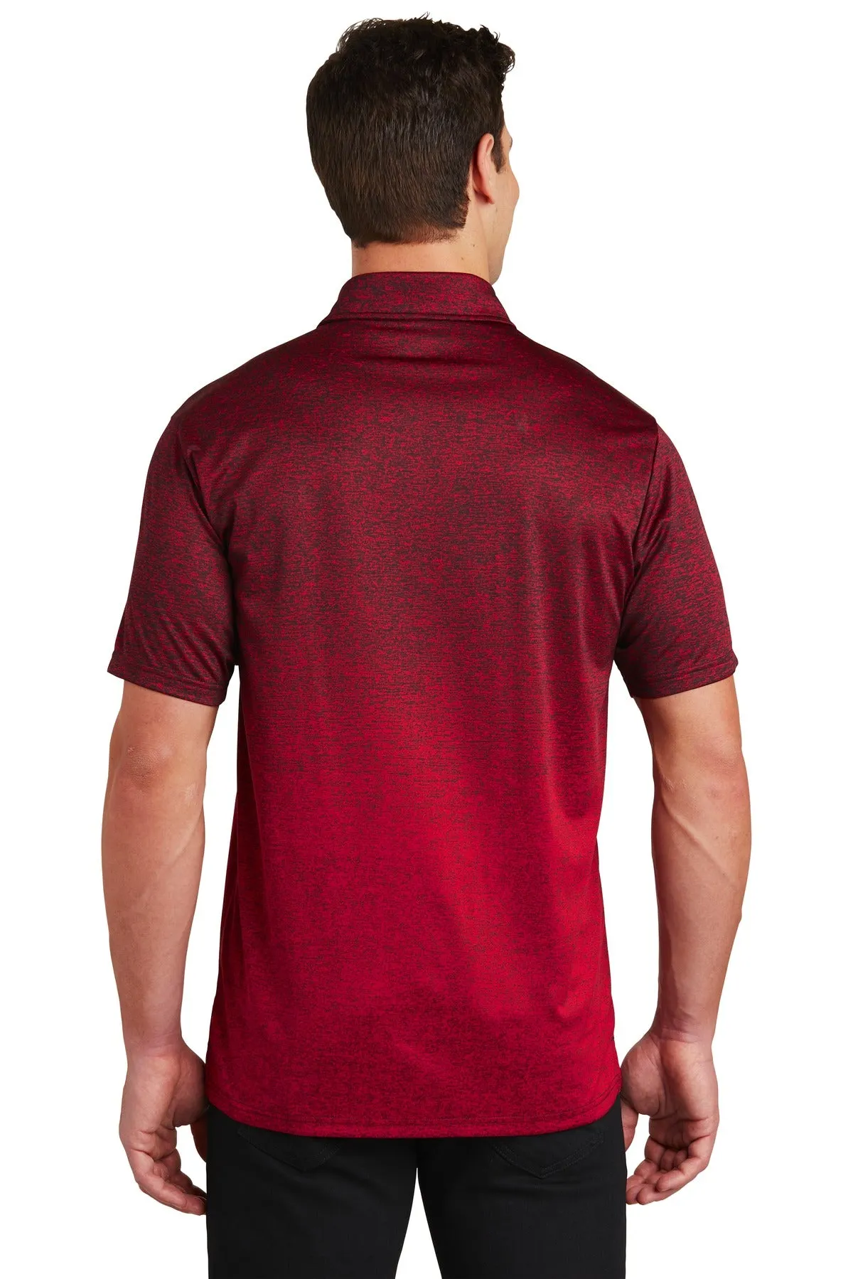 Sport-Tek  Ombre Heather Polo. ST671 Deep Red/ Black