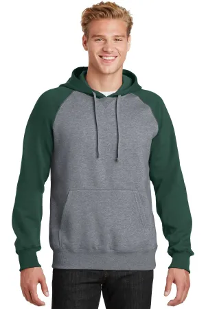 Sport-Tek Raglan Colorblock Pullover Hooded Sweatshirt. ST267 Forest Green/ Vintage Heather
