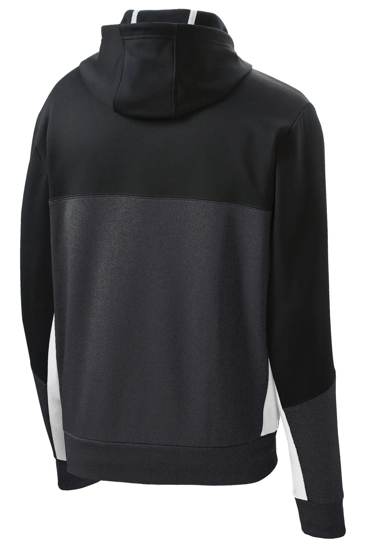 Sport-Tek Tech Fleece Colorblock Full-Zip Hooded Jacket. ST245 Black/ Graphite Heather/ White