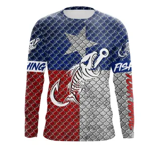 Texas fishing Fish hook fish skull scales Custom Name sun protection long sleeve fishing shirts NQS5169