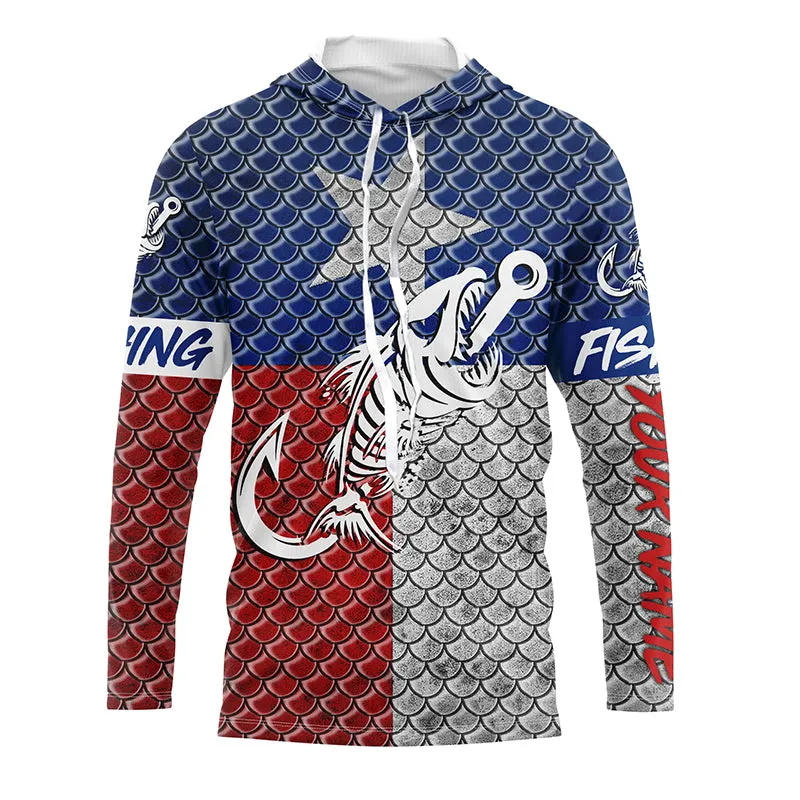 Texas fishing Fish hook fish skull scales Custom Name sun protection long sleeve fishing shirts NQS5169