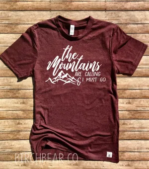 The Mountains Are Calling And I Must Go Shirt - Mountains Shirt - Hiking Shirt -Funny Camping Shirt - Adventure Shirt Unisex Tri-Blend Shirt