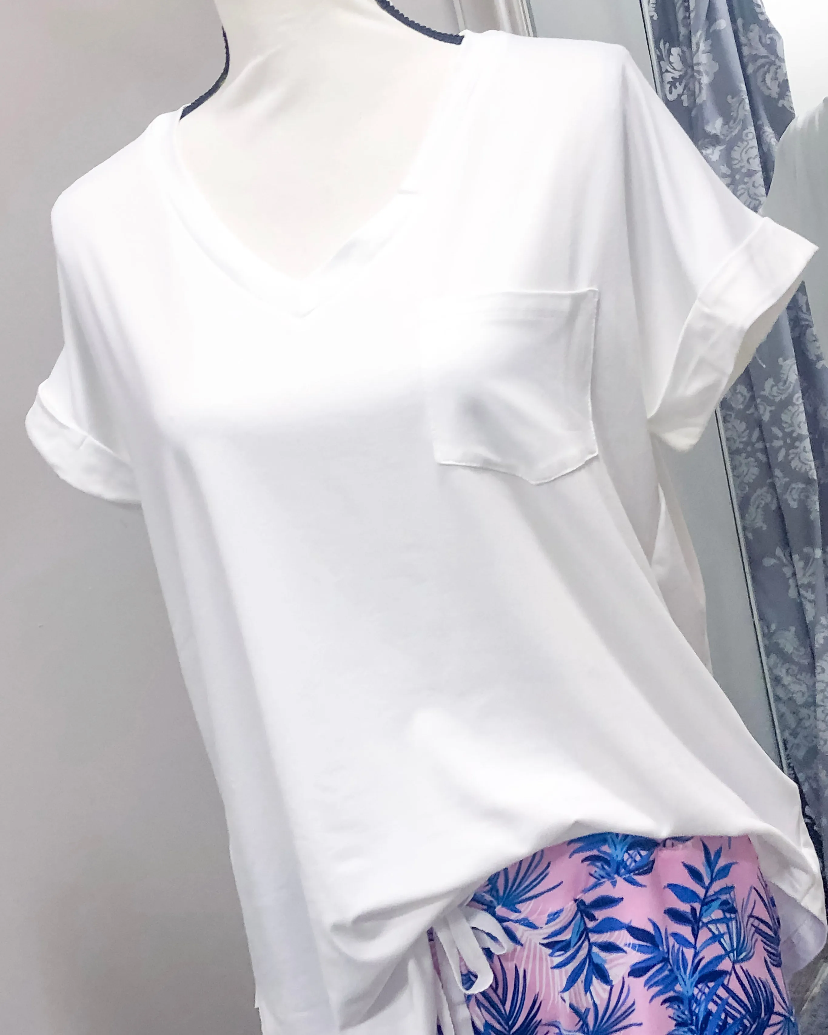 V-Neck Knit Top w/ Pocket - Ivory