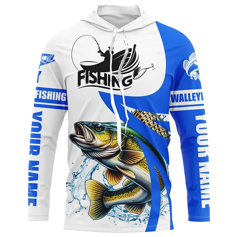 Walleye fishing Custom sun protection long sleeve fishing shirts, Walleye fishing jerseys | Blue NQS5461