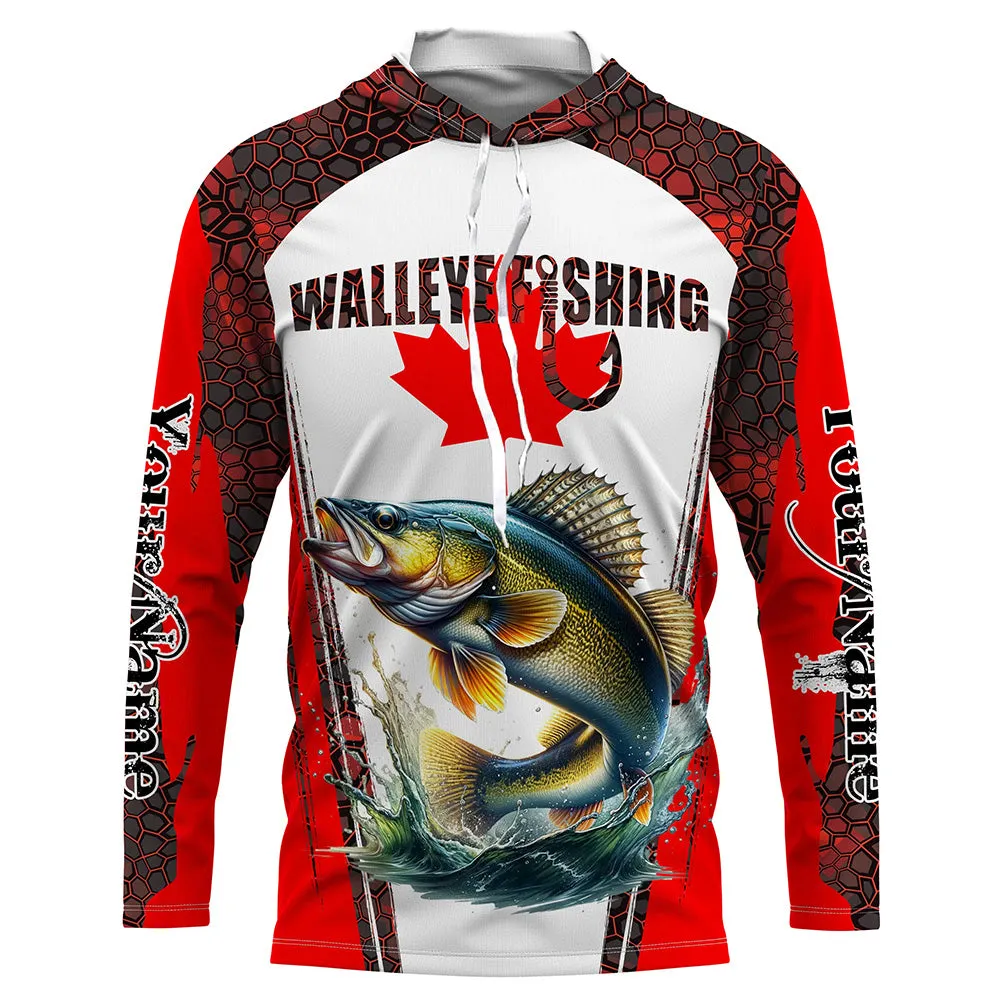 Walleye fishing red camo Custom Canadian flag UV Protection long sleeve Fishing Shirts NQS5652